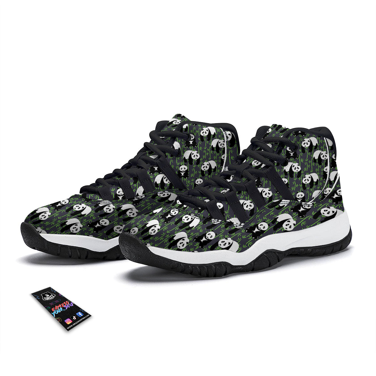 Panda Bamboo Pattern Print Black Bball Shoes-grizzshop