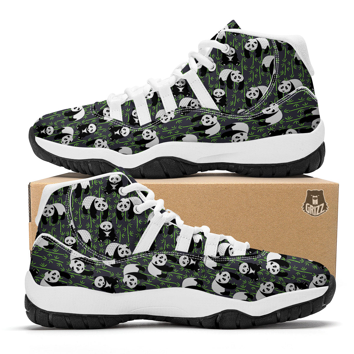 Panda Bamboo Pattern Print White Bball Shoes-grizzshop