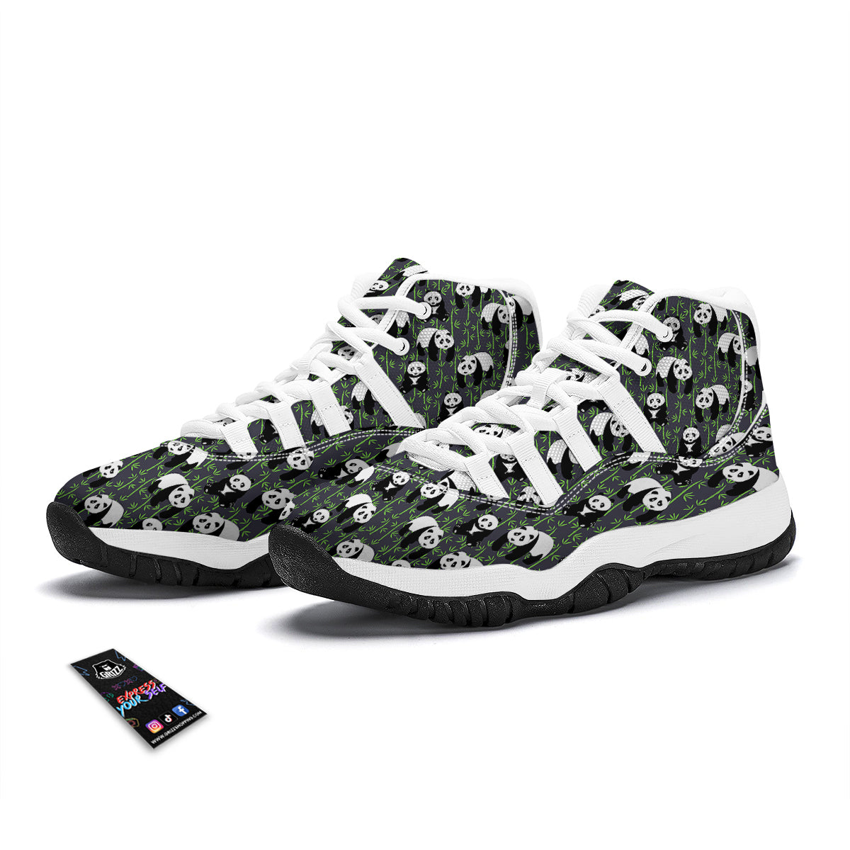 Panda Bamboo Pattern Print White Bball Shoes-grizzshop