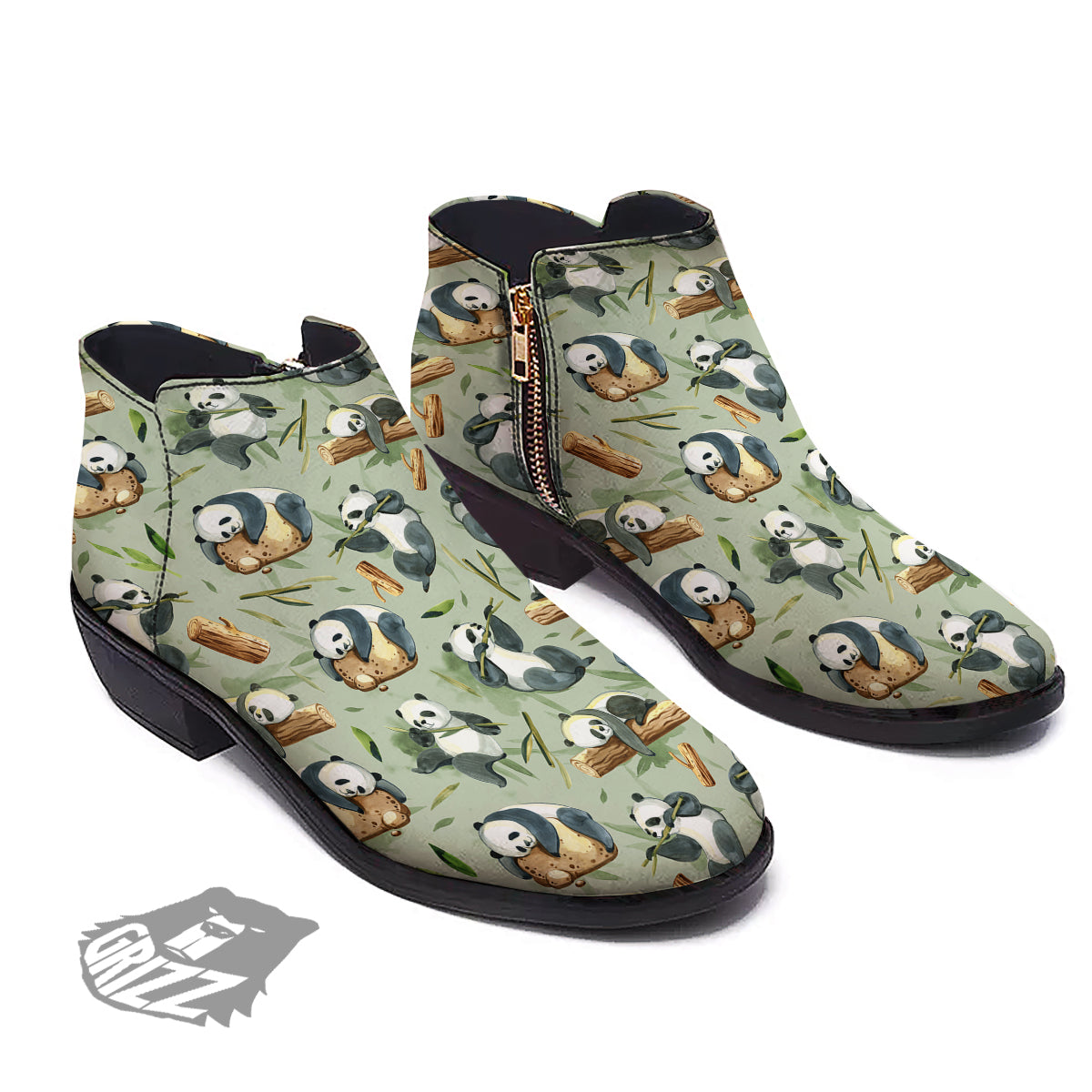 Panda Bear Watercolor Print Pattern Ankle Boots-grizzshop