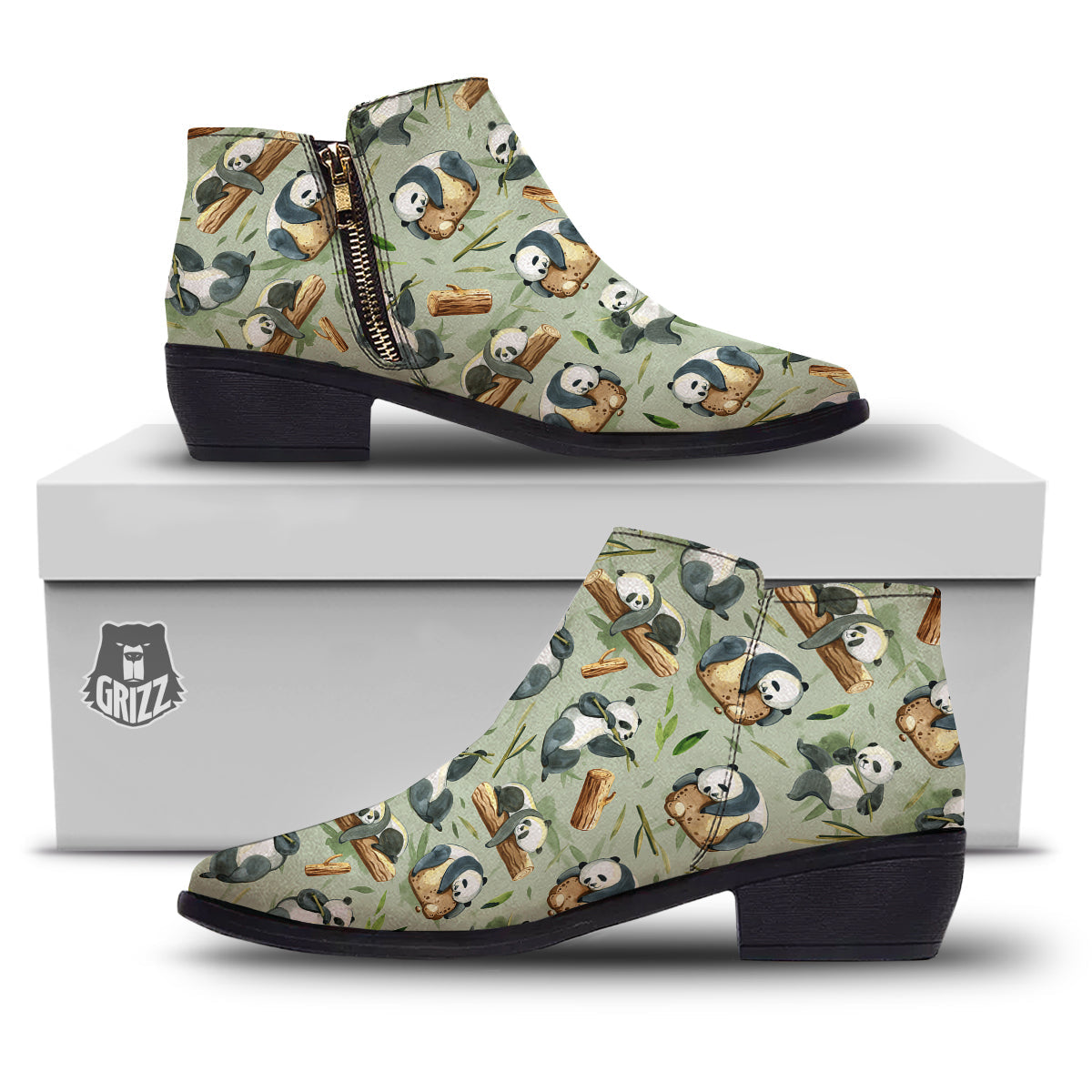 Panda Bear Watercolor Print Pattern Ankle Boots-grizzshop