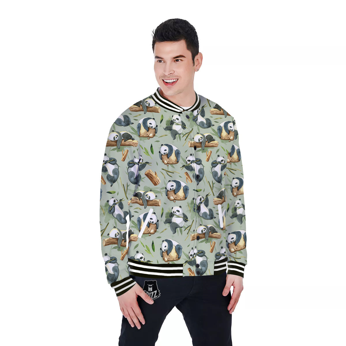 Panda Bear Watercolor Print Pattern Baseball Jacket-grizzshop