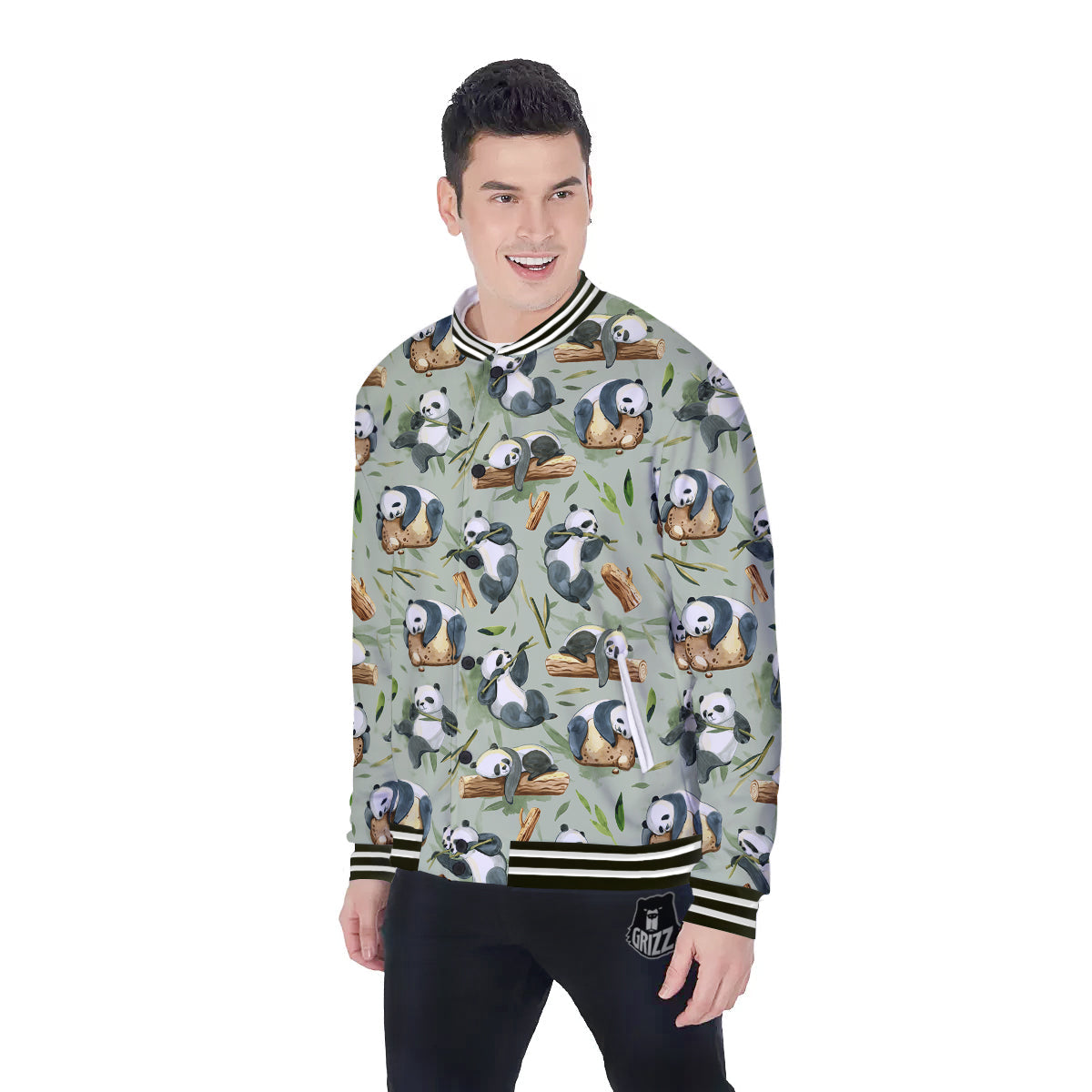Panda Bear Watercolor Print Pattern Baseball Jacket-grizzshop