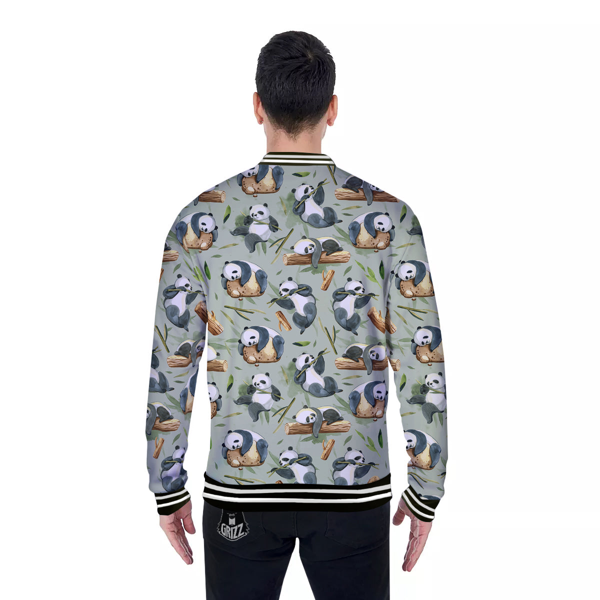Panda Bear Watercolor Print Pattern Baseball Jacket-grizzshop