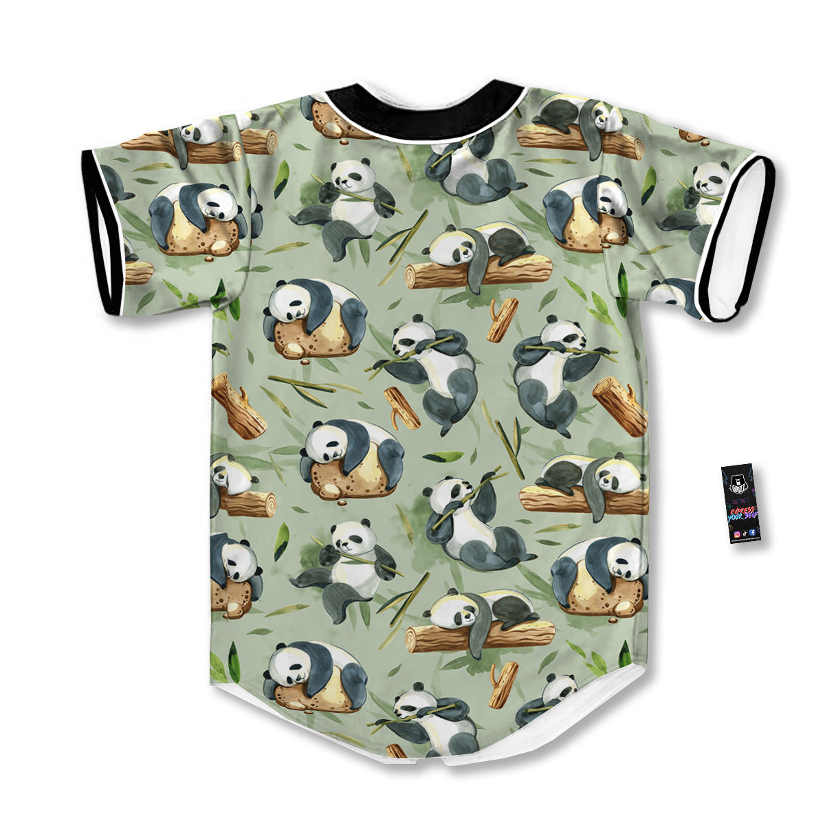 Panda Bear Watercolor Print Pattern Baseball Jersey-grizzshop