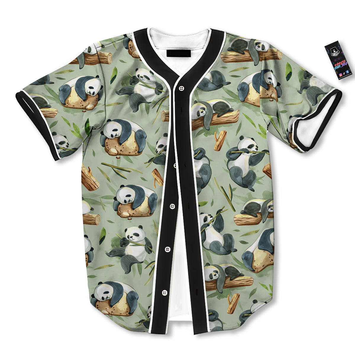 Panda Bear Watercolor Print Pattern Baseball Jersey-grizzshop
