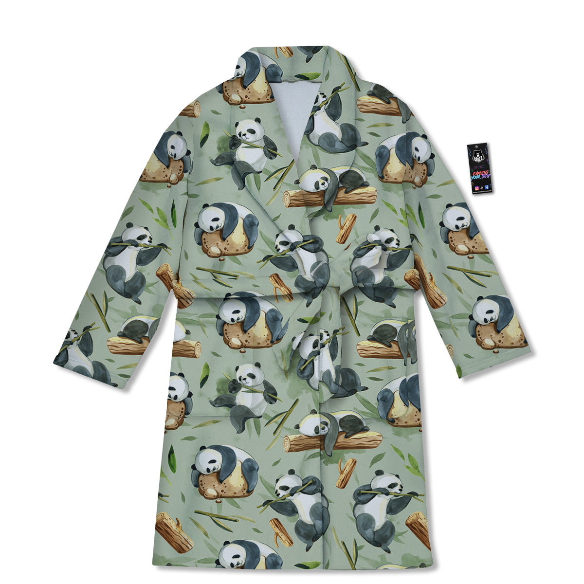 Panda Bear Watercolor Print Pattern Bathrobe-grizzshop