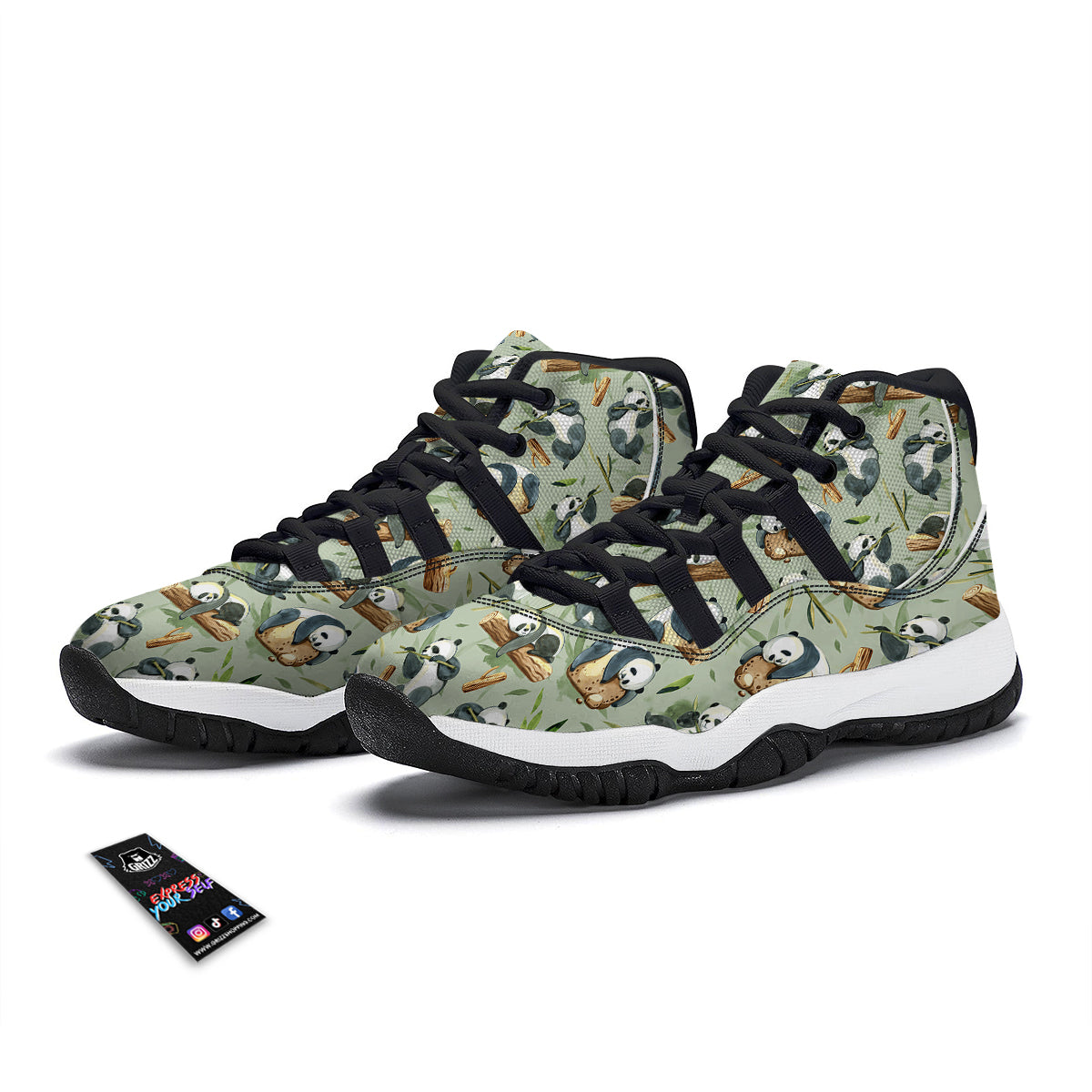Panda Bear Watercolor Print Pattern Black Bball Shoes-grizzshop