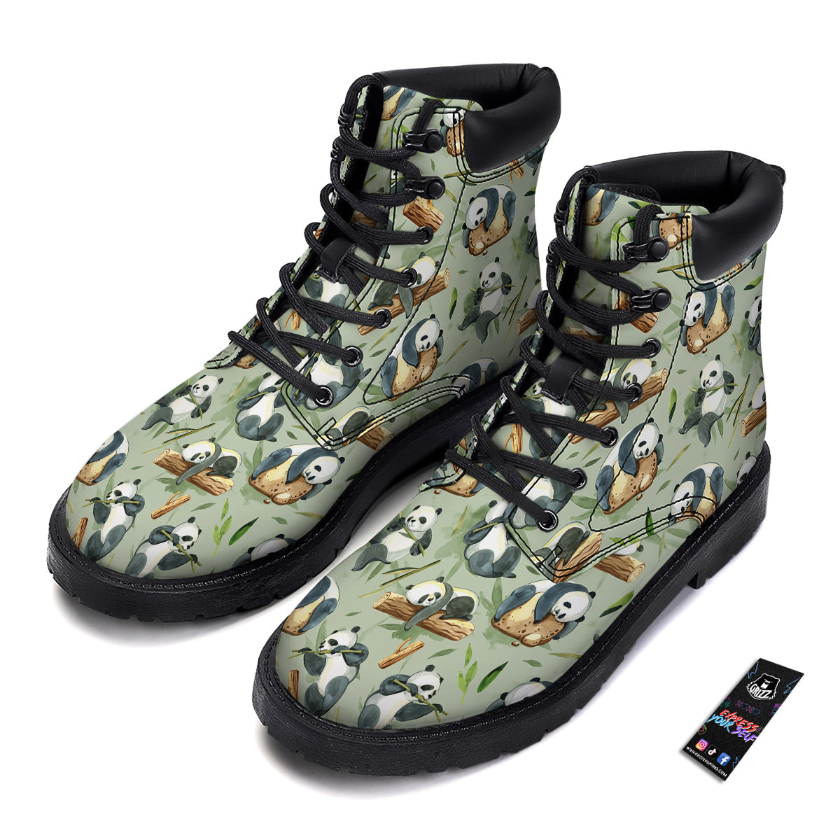 Panda Bear Watercolor Print Pattern Boots-grizzshop