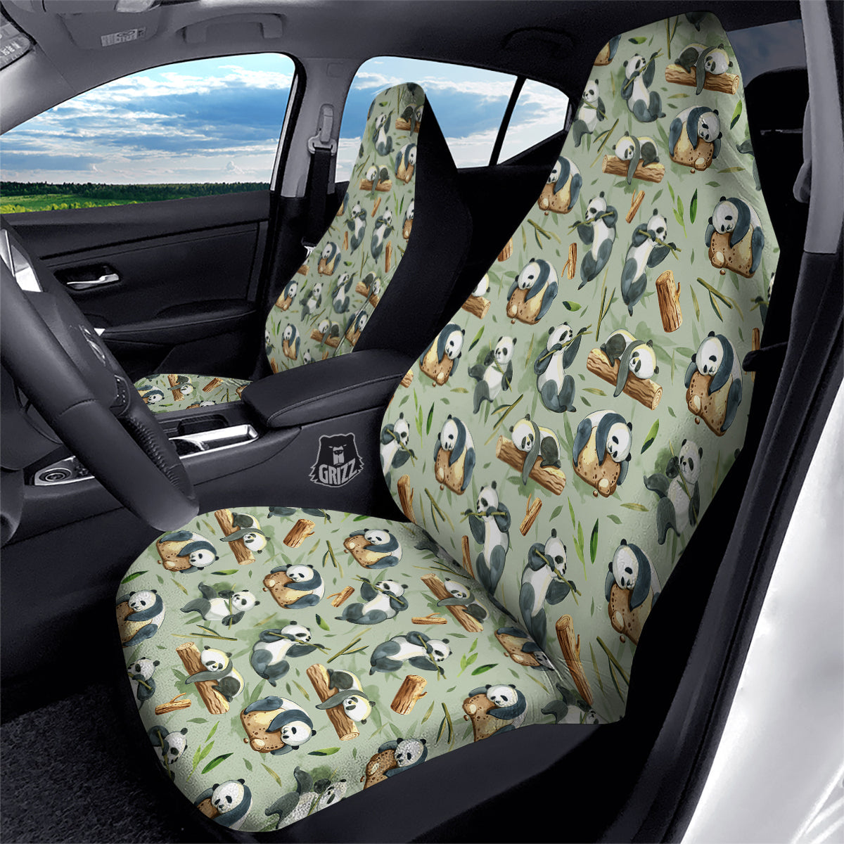 Panda Bear Watercolor Print Pattern Car Seat Covers-grizzshop