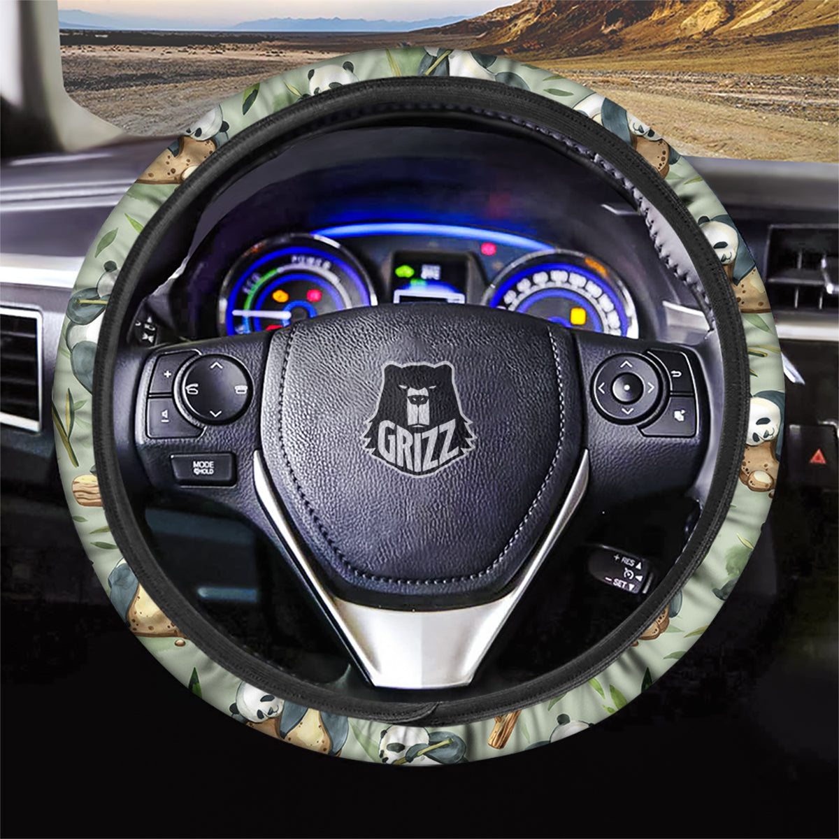 Panda Bear Watercolor Print Pattern Car Steering Wheel Cover-grizzshop