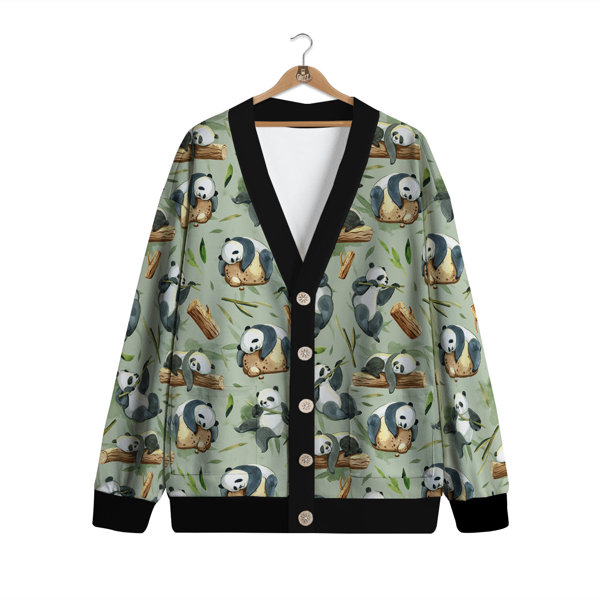 Panda Bear Watercolor Print Pattern Cardigan-grizzshop