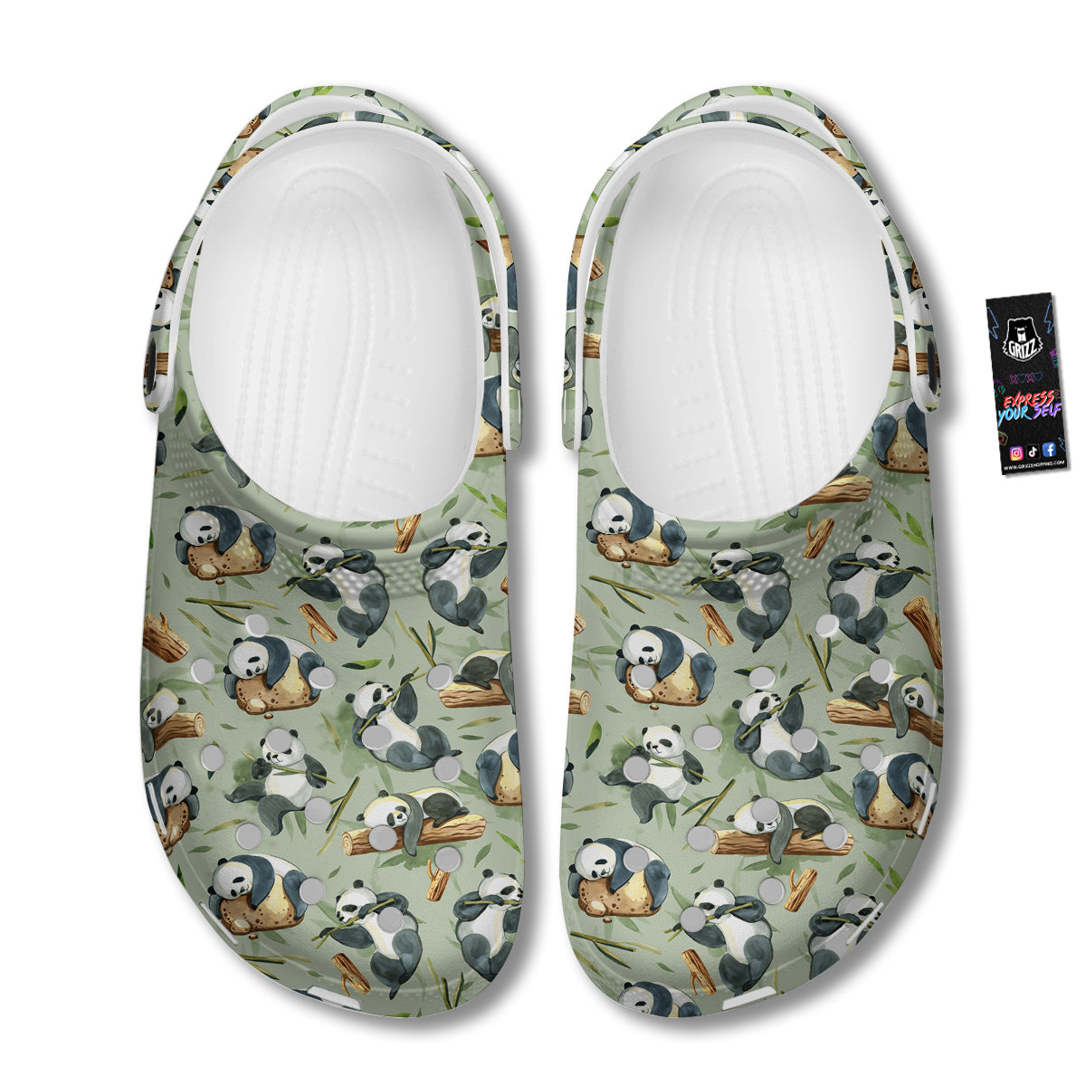 Panda Bear Watercolor Print Pattern Clog-grizzshop