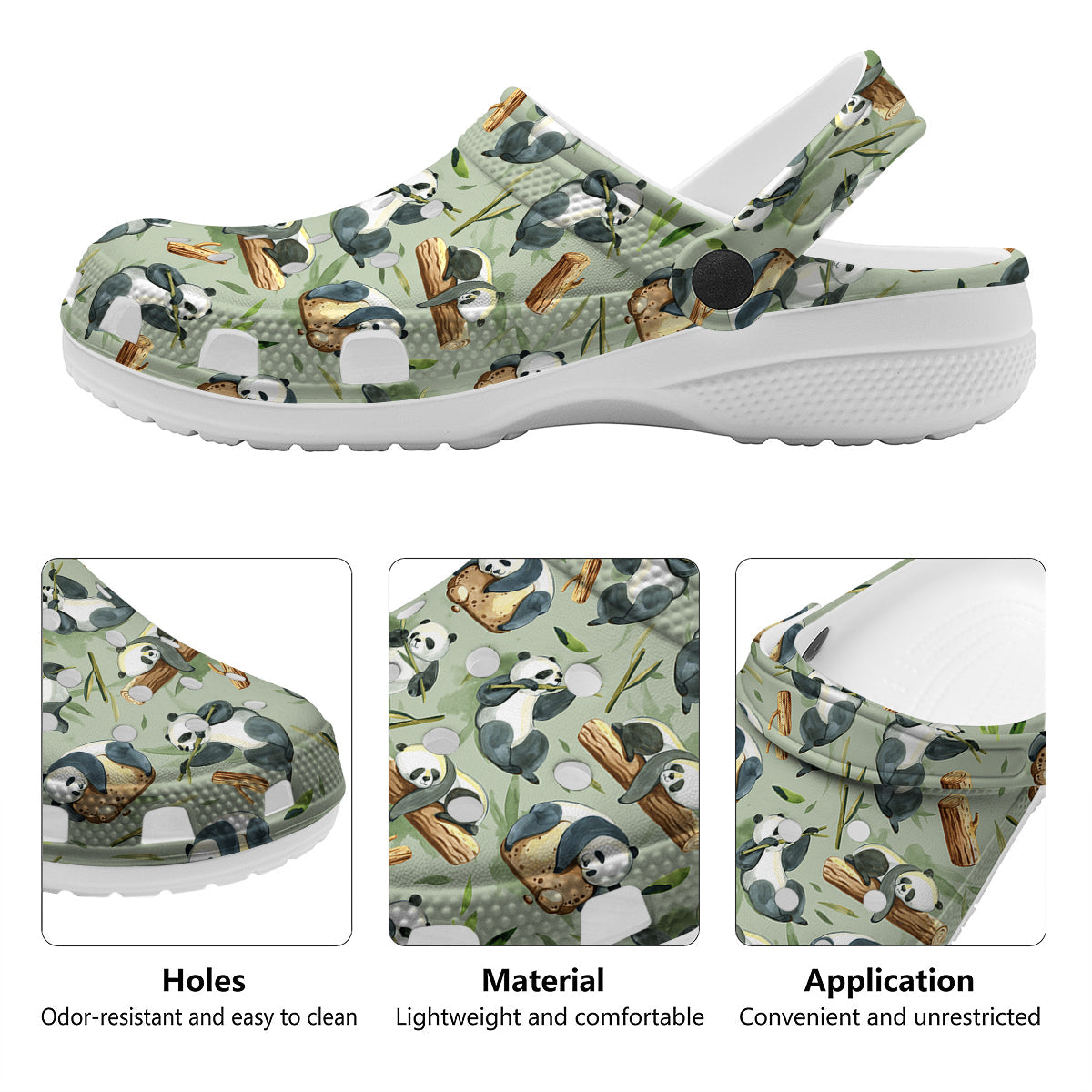 Panda Bear Watercolor Print Pattern Clog-grizzshop