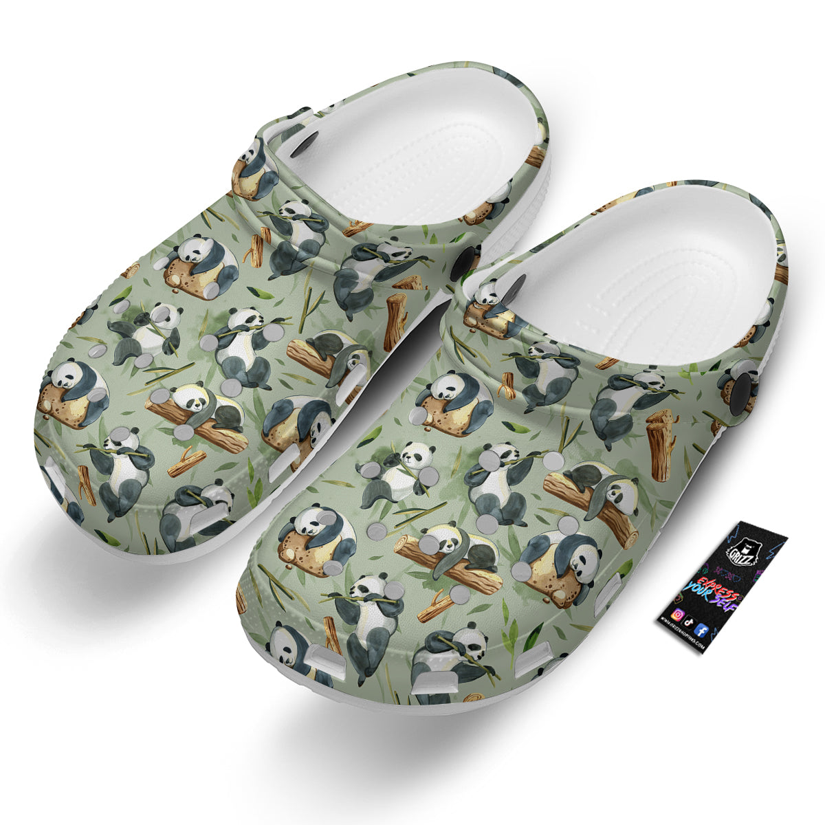 Panda Bear Watercolor Print Pattern Clog-grizzshop