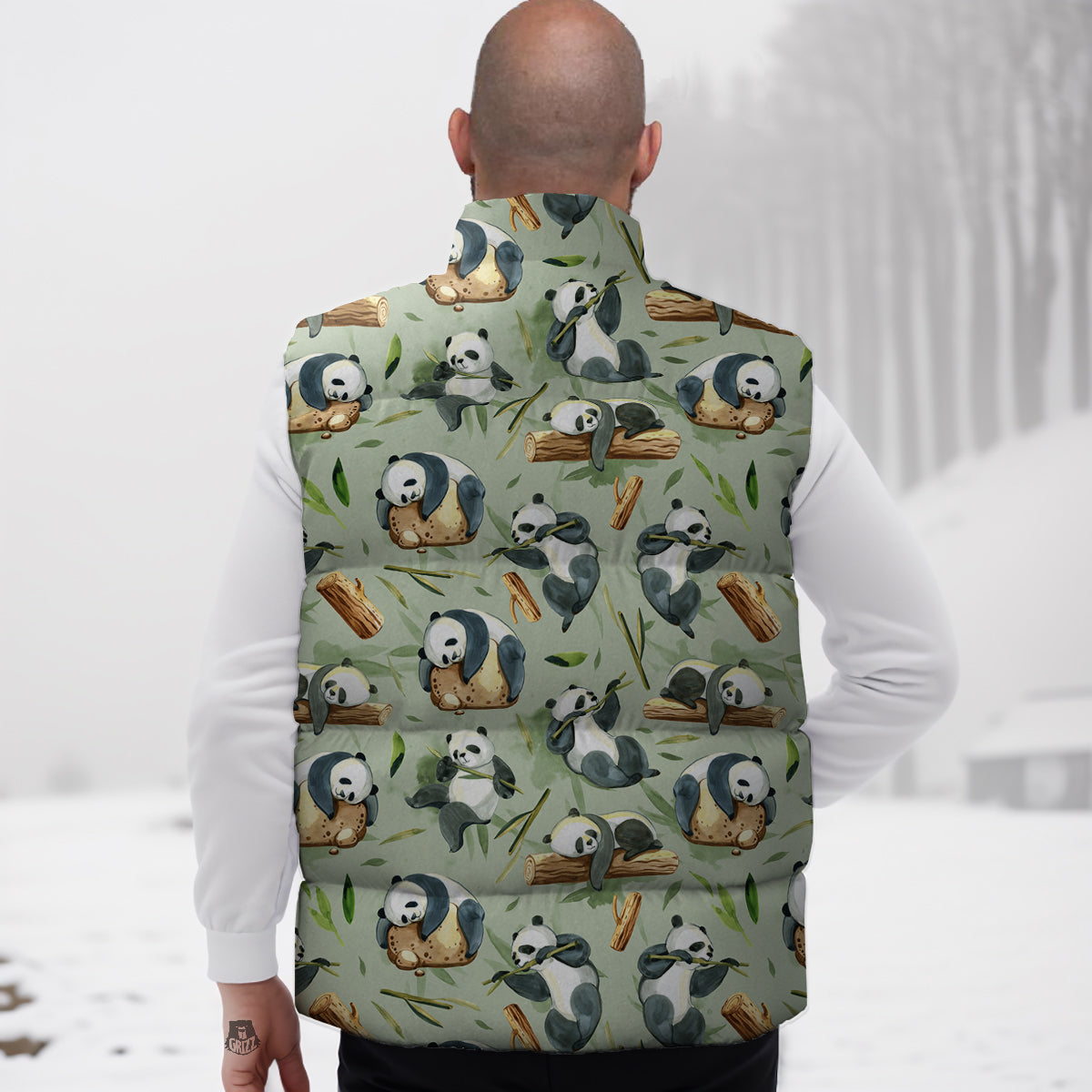 Panda Bear Watercolor Print Pattern Down Vest