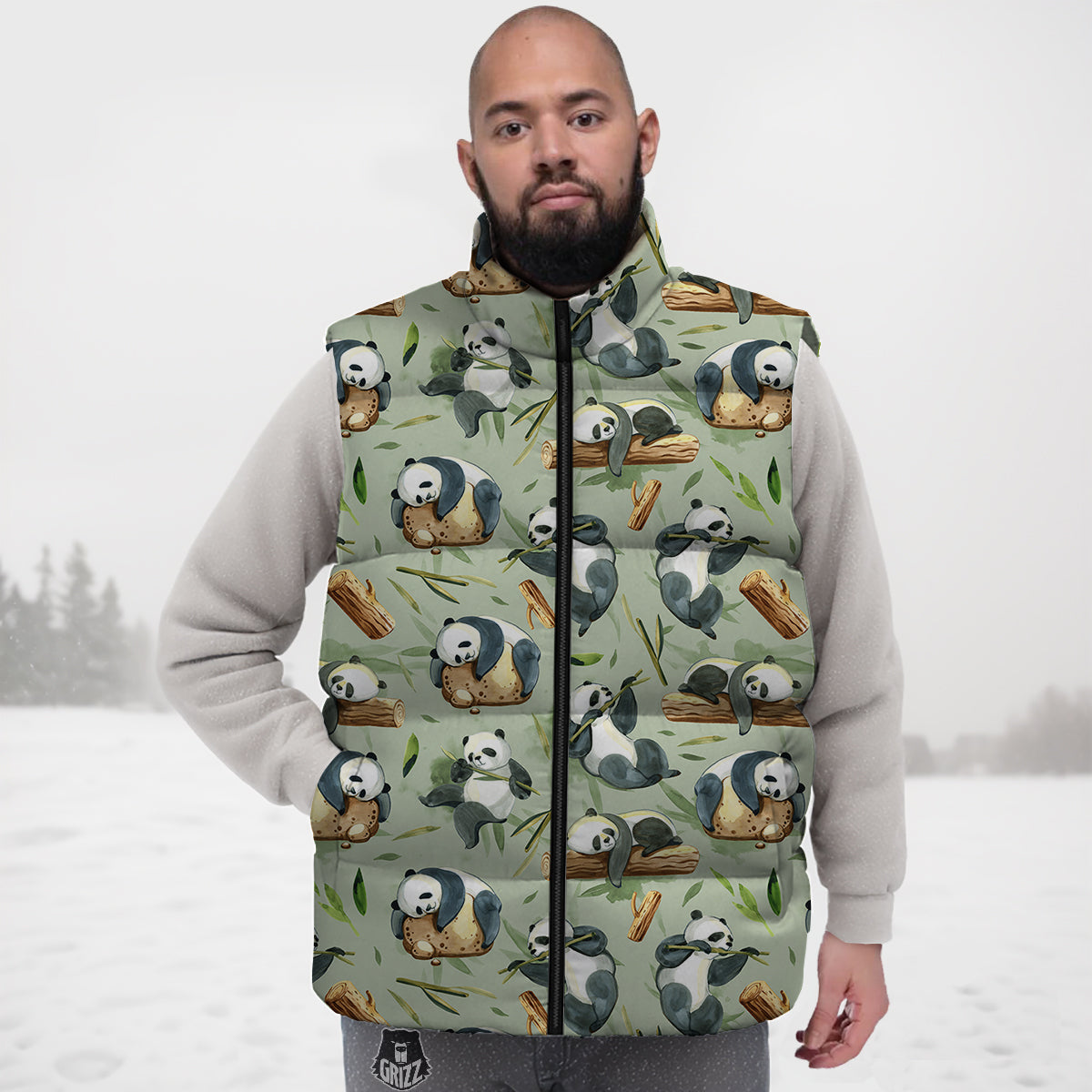 Panda Bear Watercolor Print Pattern Down Vest