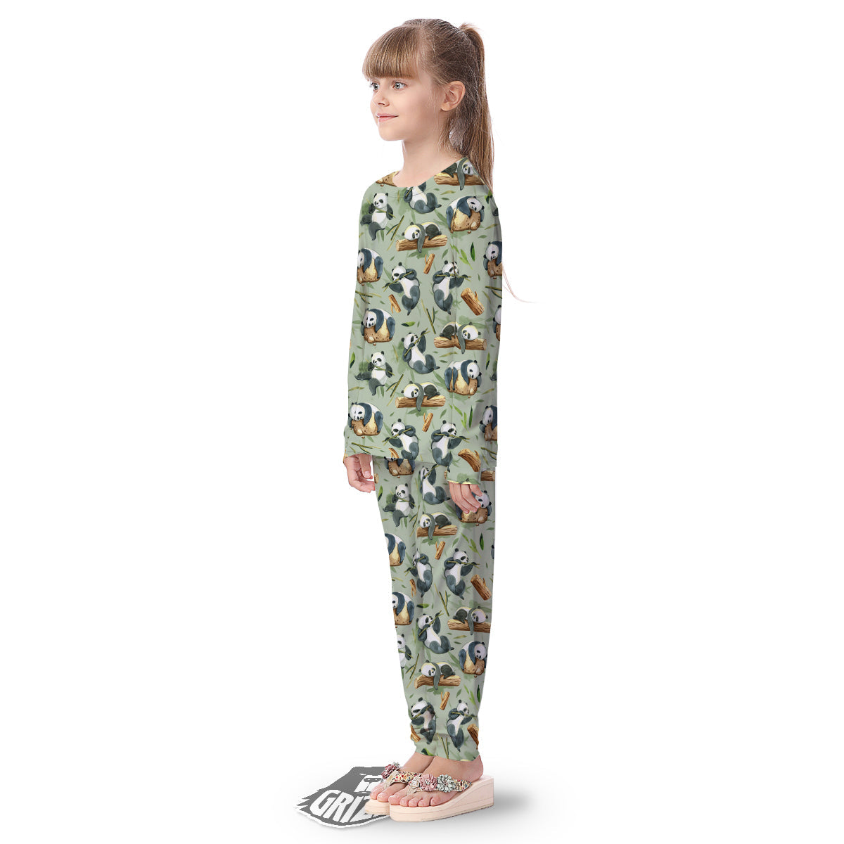 Panda Bear Watercolor Print Pattern Kid's Pajamas-grizzshop