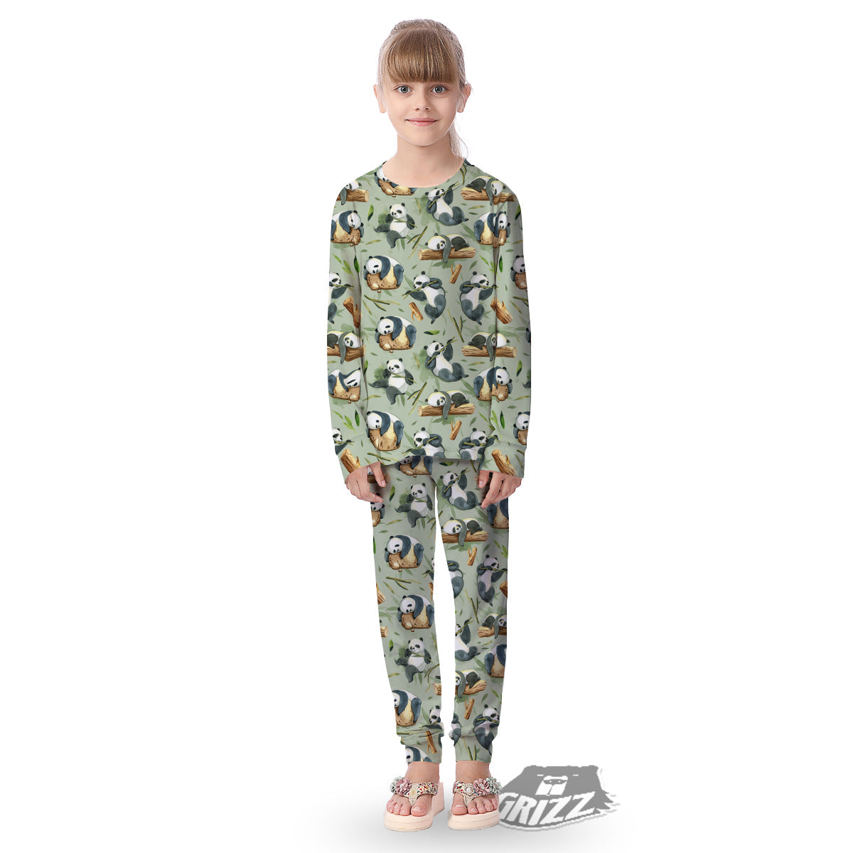 Panda Bear Watercolor Print Pattern Kid's Pajamas-grizzshop