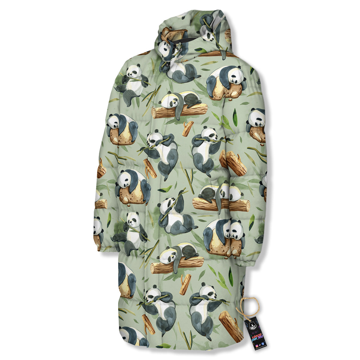 Panda Bear Watercolor Print Pattern Long Down Jacket-grizzshop