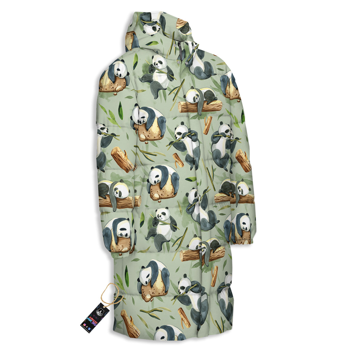Panda Bear Watercolor Print Pattern Long Down Jacket-grizzshop