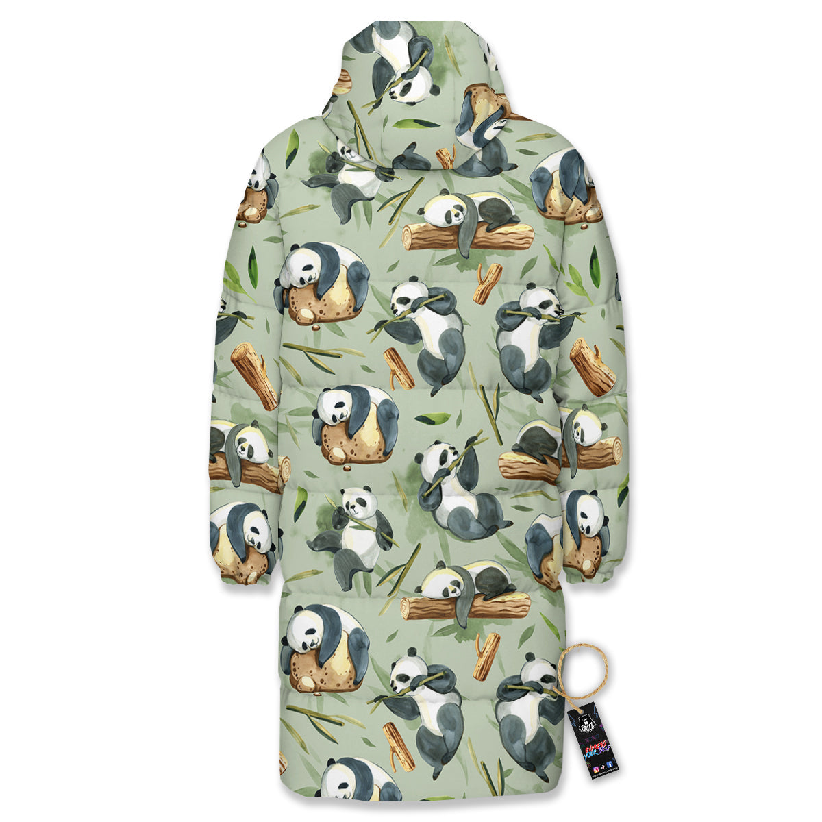 Panda Bear Watercolor Print Pattern Long Down Jacket-grizzshop