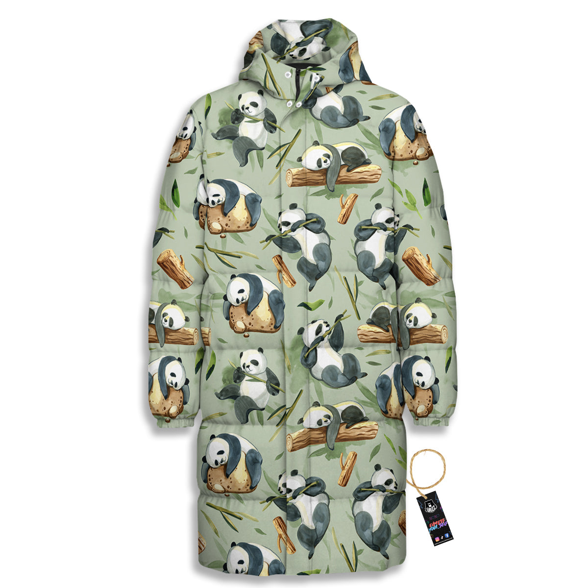Panda Bear Watercolor Print Pattern Long Down Jacket-grizzshop