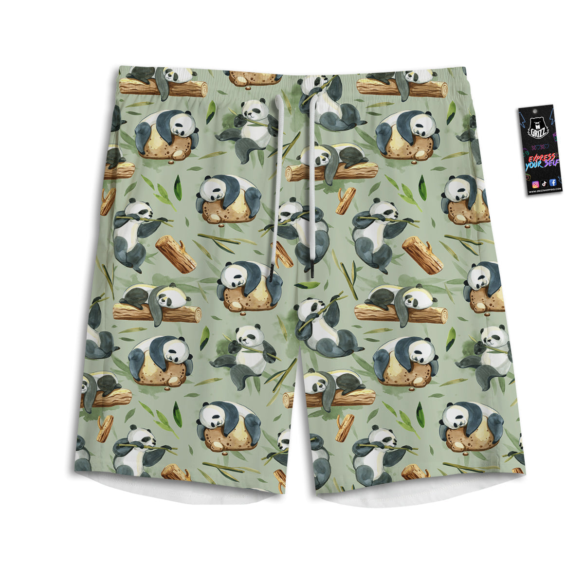 Panda Bear Watercolor Print Pattern Men's Athletic Shorts