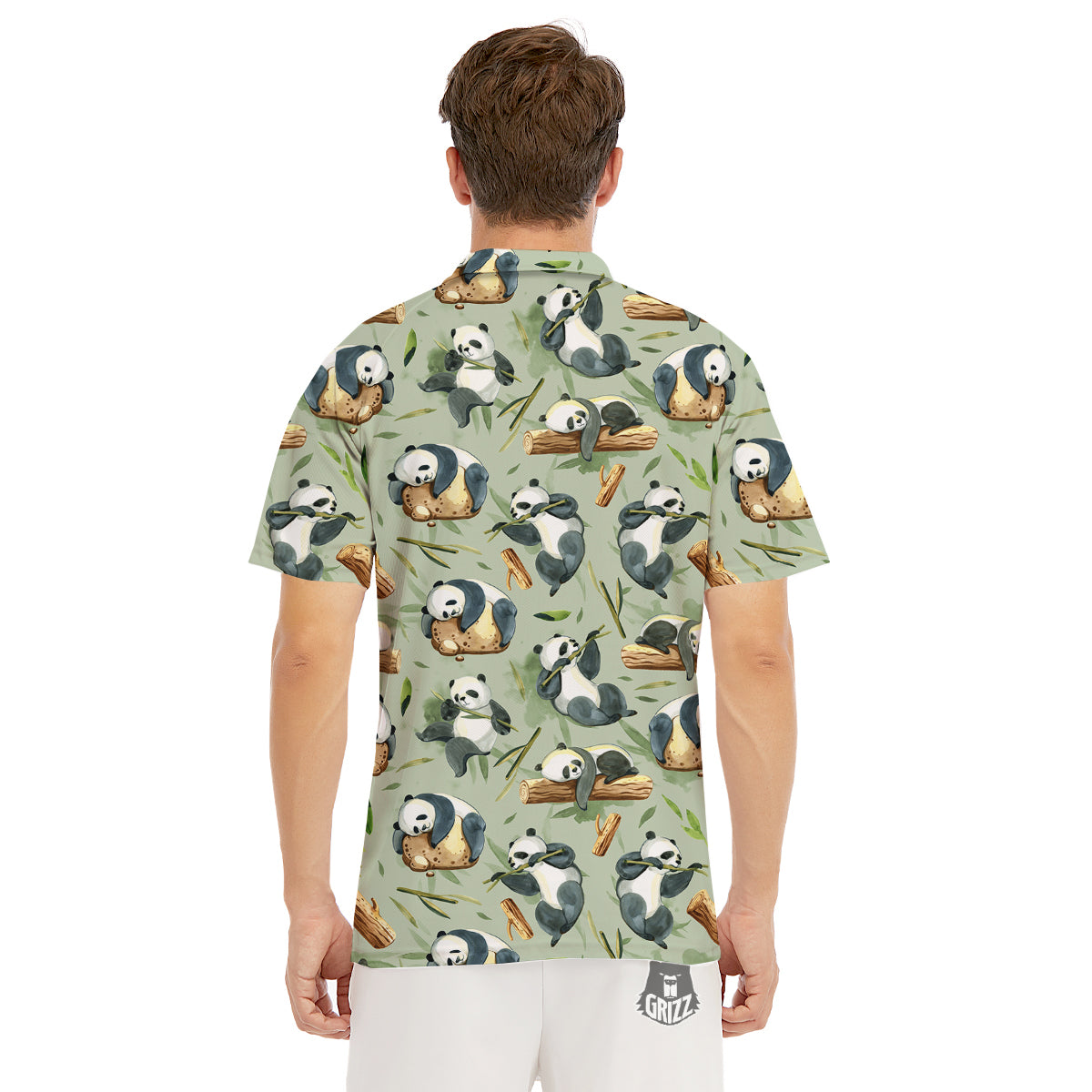 Panda Bear Watercolor Print Pattern Men's Golf Shirts-grizzshop