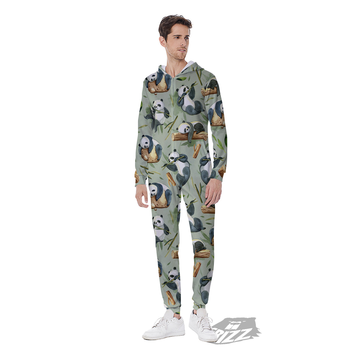 Panda Bear Watercolor Print Pattern Men's Jumpsuit-grizzshop