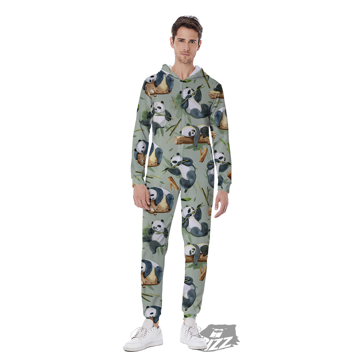 Panda Bear Watercolor Print Pattern Men's Jumpsuit-grizzshop