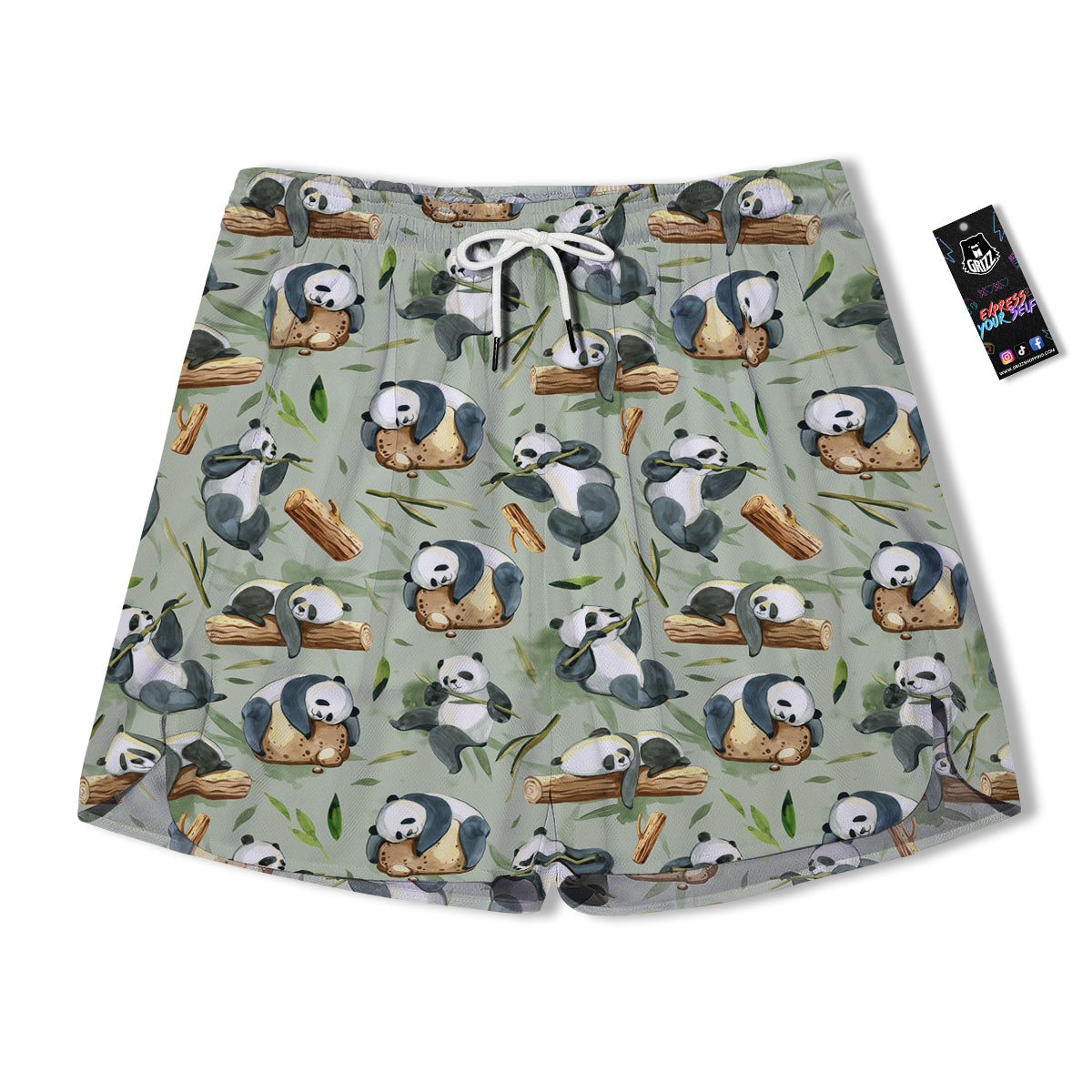 Panda Bear Watercolor Print Pattern Men's Running Shorts-grizzshop