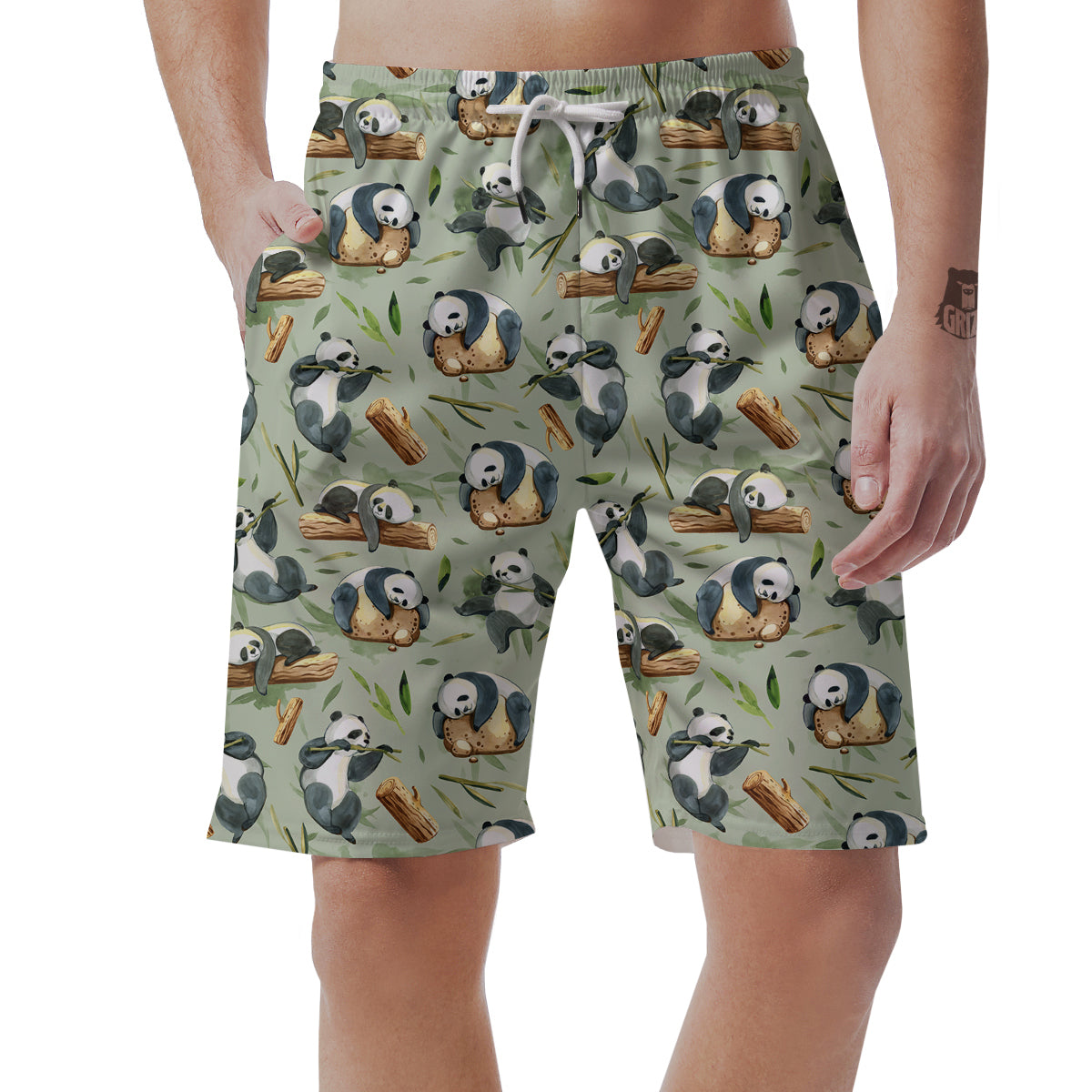 Panda Bear Watercolor Print Pattern Men's Shorts-grizzshop