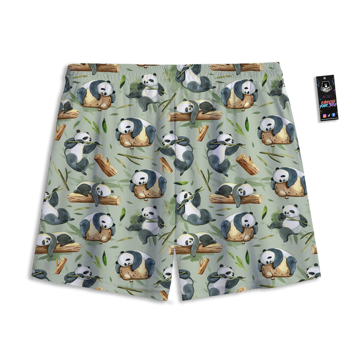 Panda Bear Watercolor Print Pattern Mesh Shorts