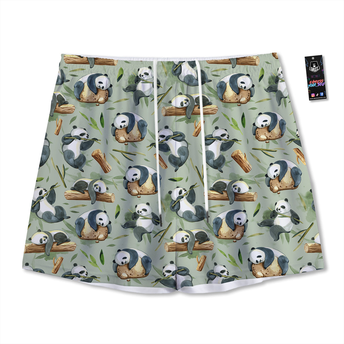 Panda Bear Watercolor Print Pattern Mesh Shorts