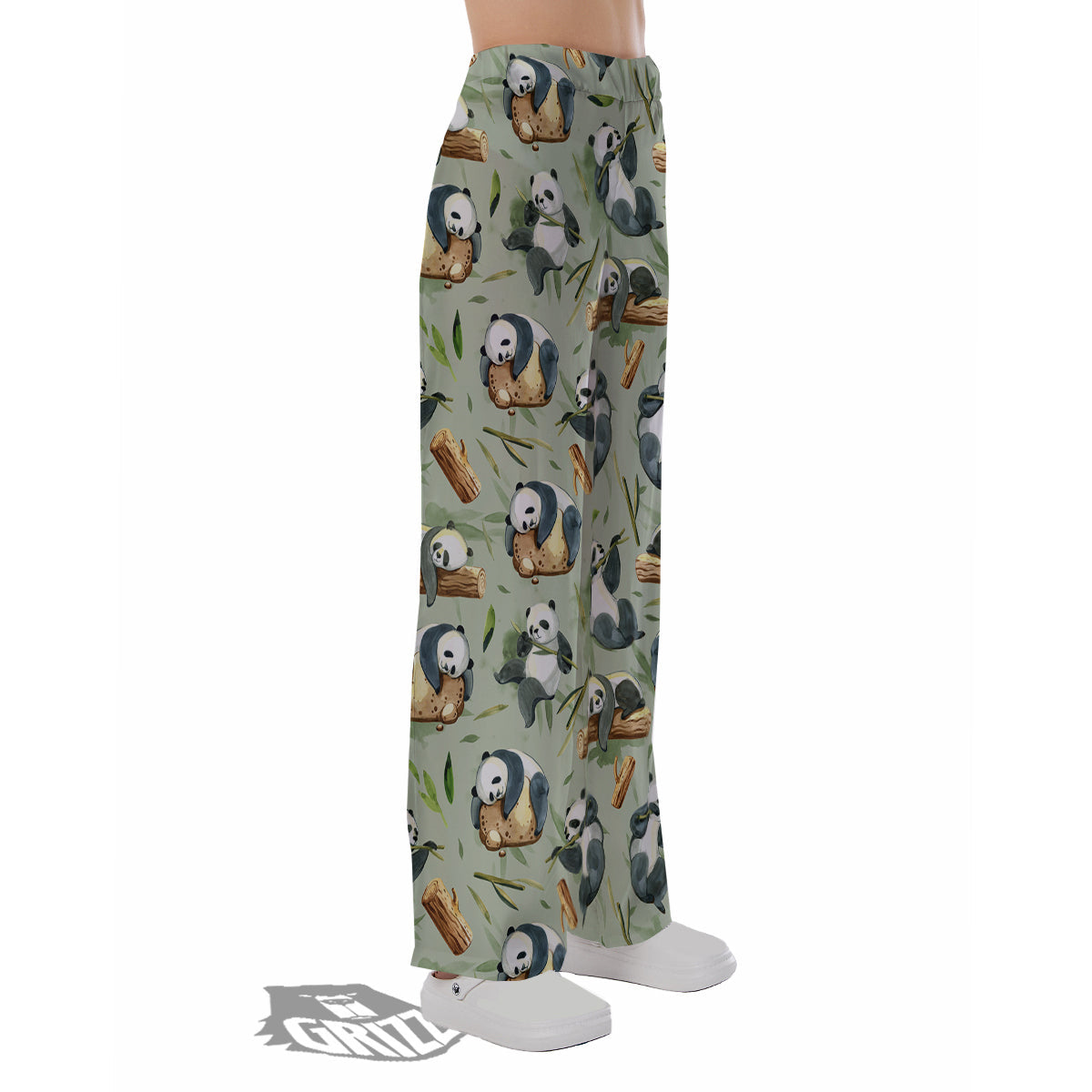 Panda Bear Watercolor Print Pattern Pajama Pants-grizzshop