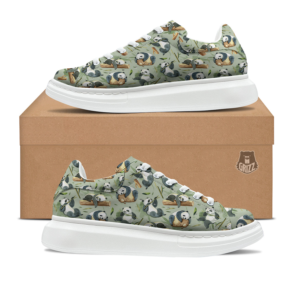 Panda Bear Watercolor Print Pattern Platform Shoes-grizzshop