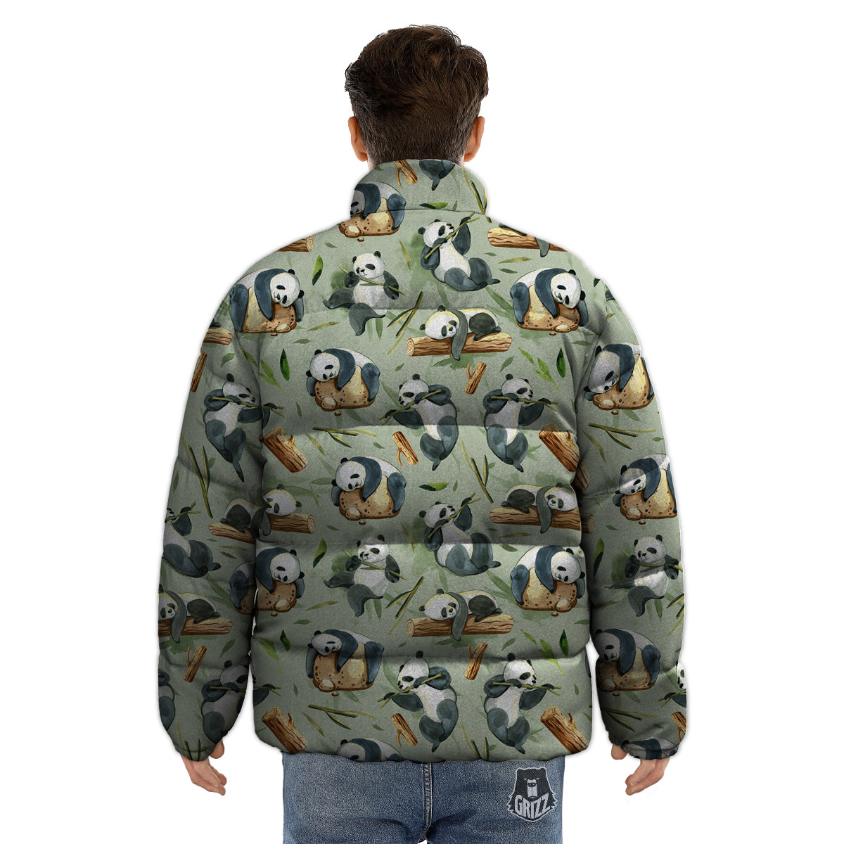 Panda Bear Watercolor Print Pattern Puffer Jacket-grizzshop