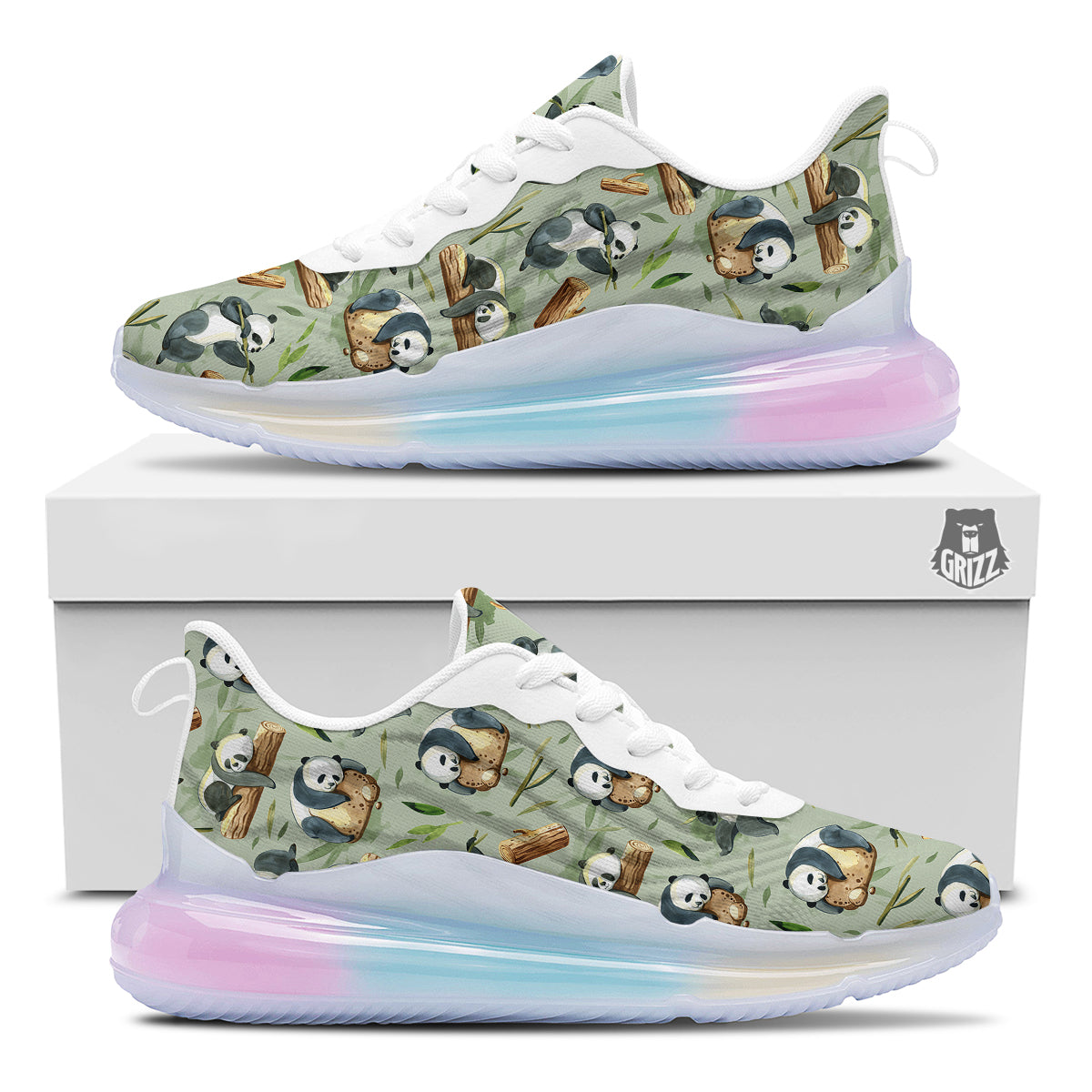 Panda Bear Watercolor Print Pattern Running Sneakers-grizzshop