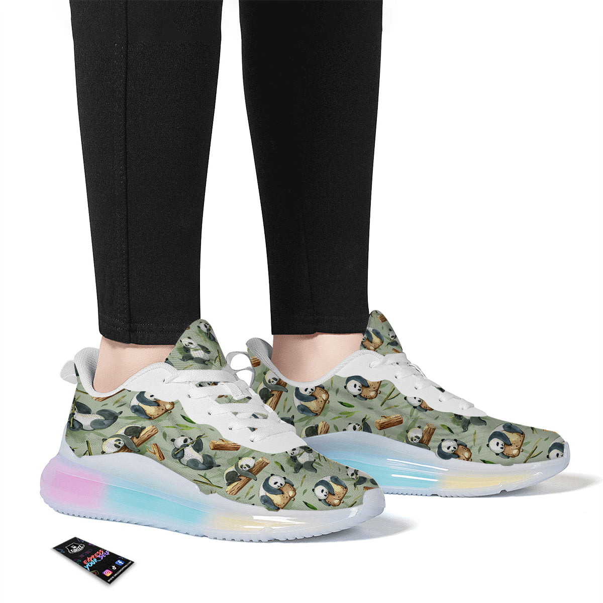 Panda Bear Watercolor Print Pattern Running Sneakers-grizzshop