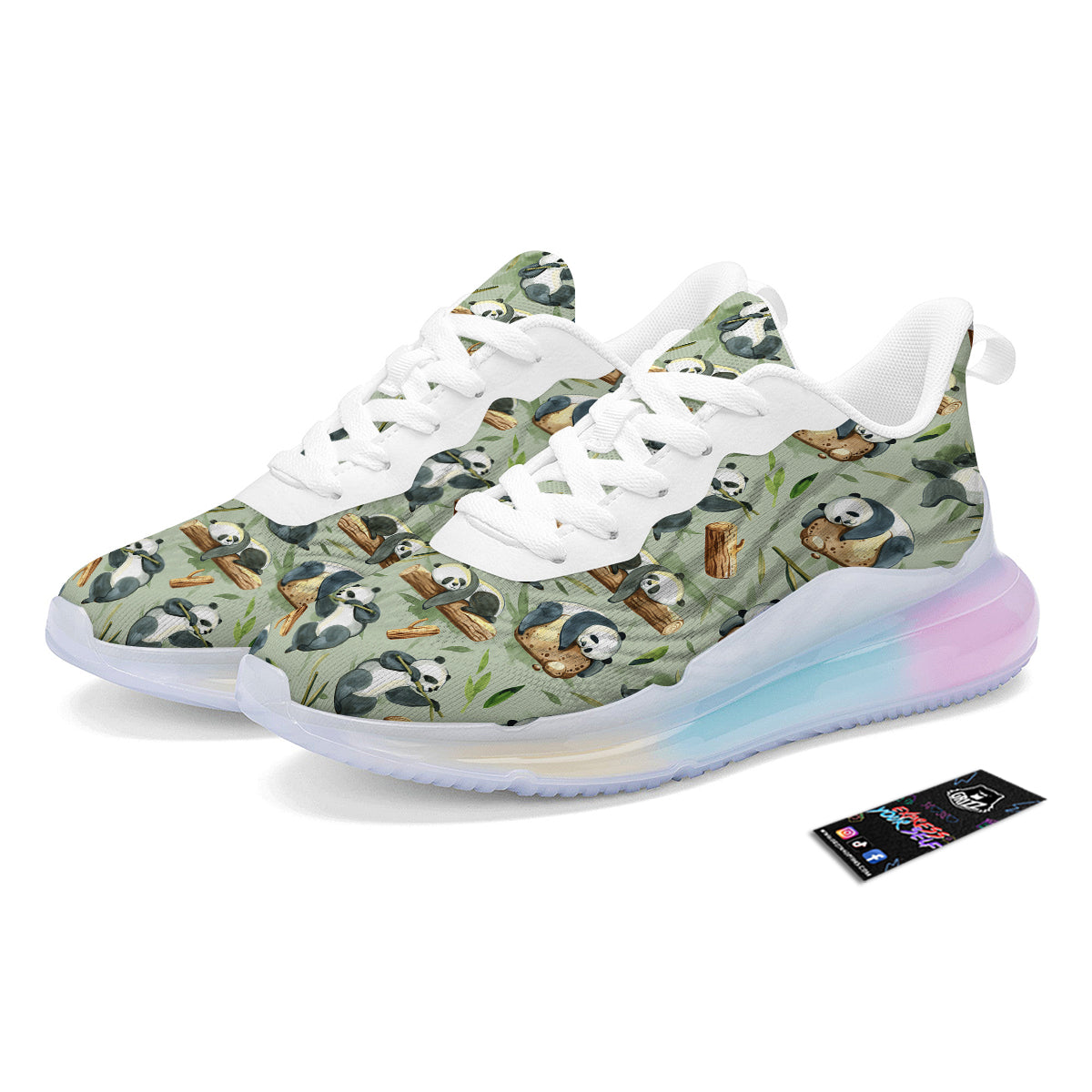 Panda Bear Watercolor Print Pattern Running Sneakers-grizzshop