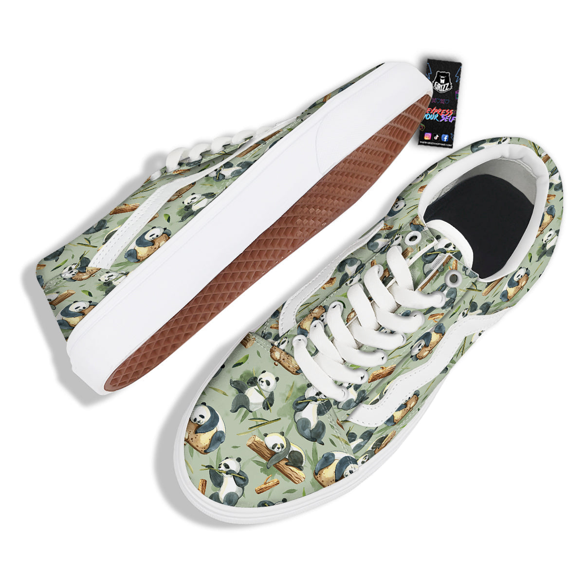 Panda Bear Watercolor Print Pattern Skate Shoes-grizzshop