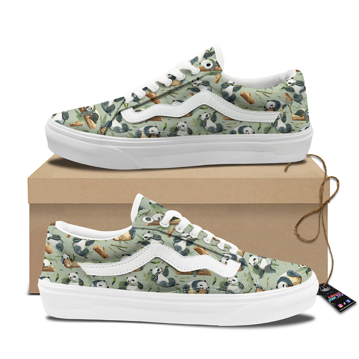 Panda Bear Watercolor Print Pattern Skate Shoes-grizzshop