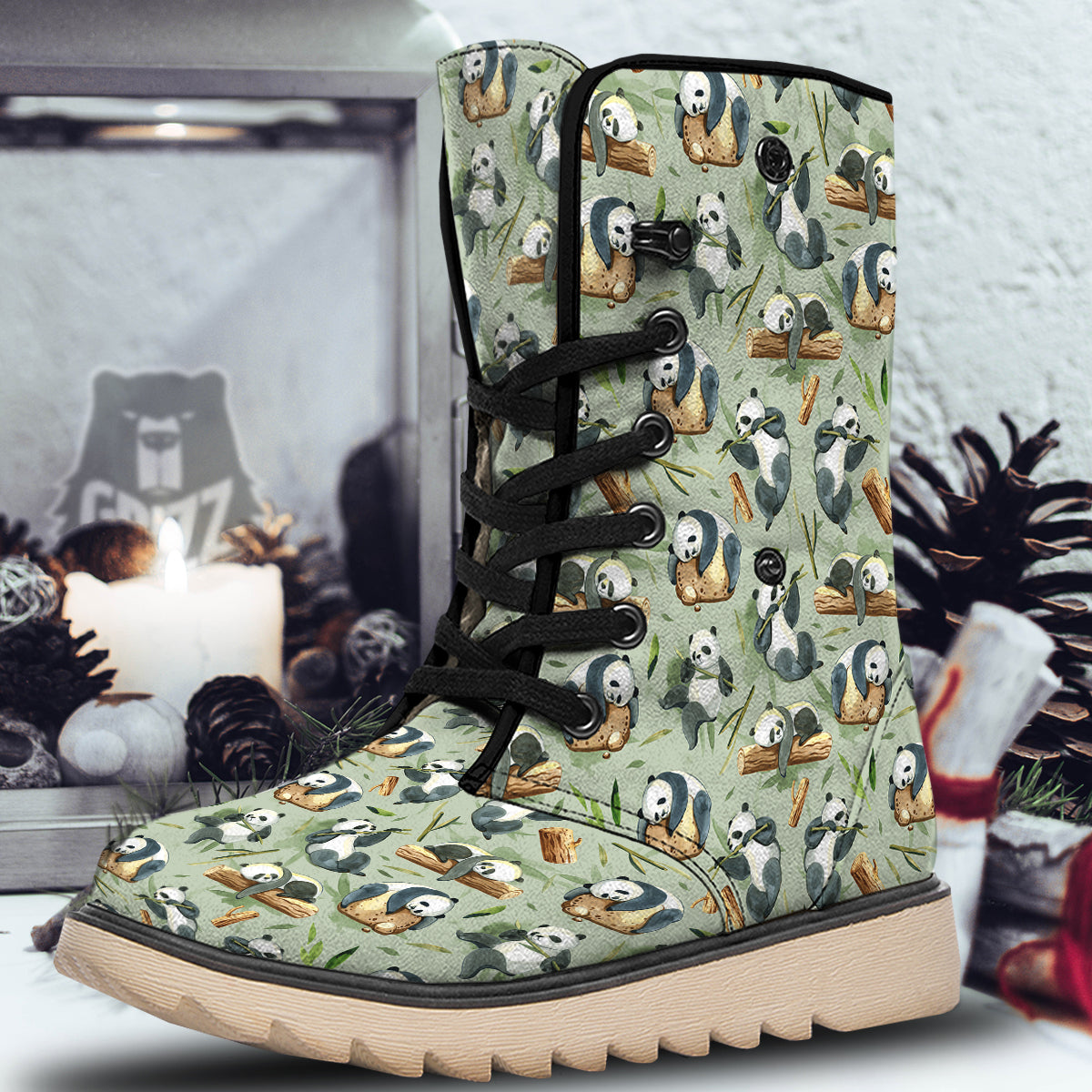 Panda Bear Watercolor Print Pattern Snow Boots-grizzshop