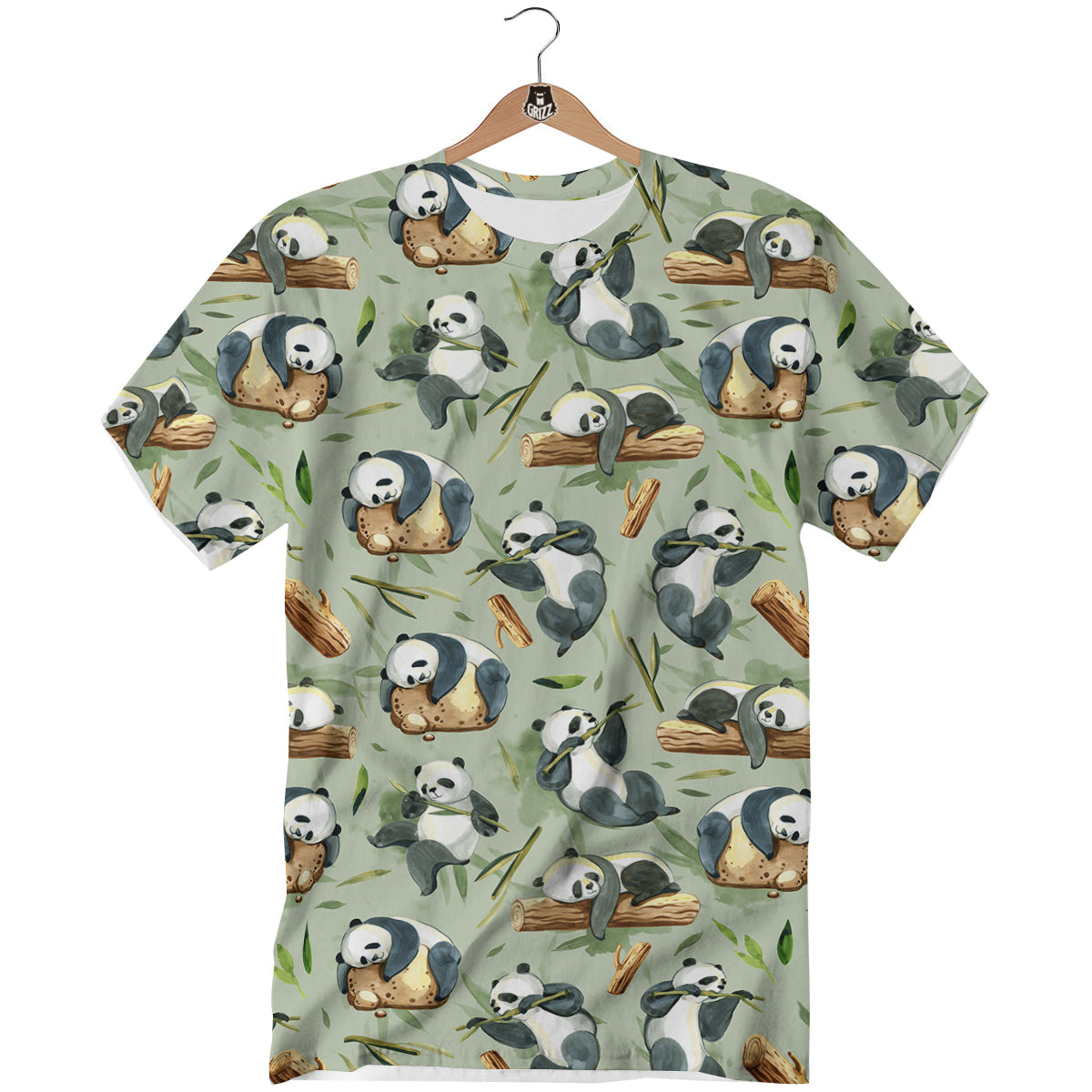 Panda Bear Watercolor Print Pattern T-Shirt-grizzshop
