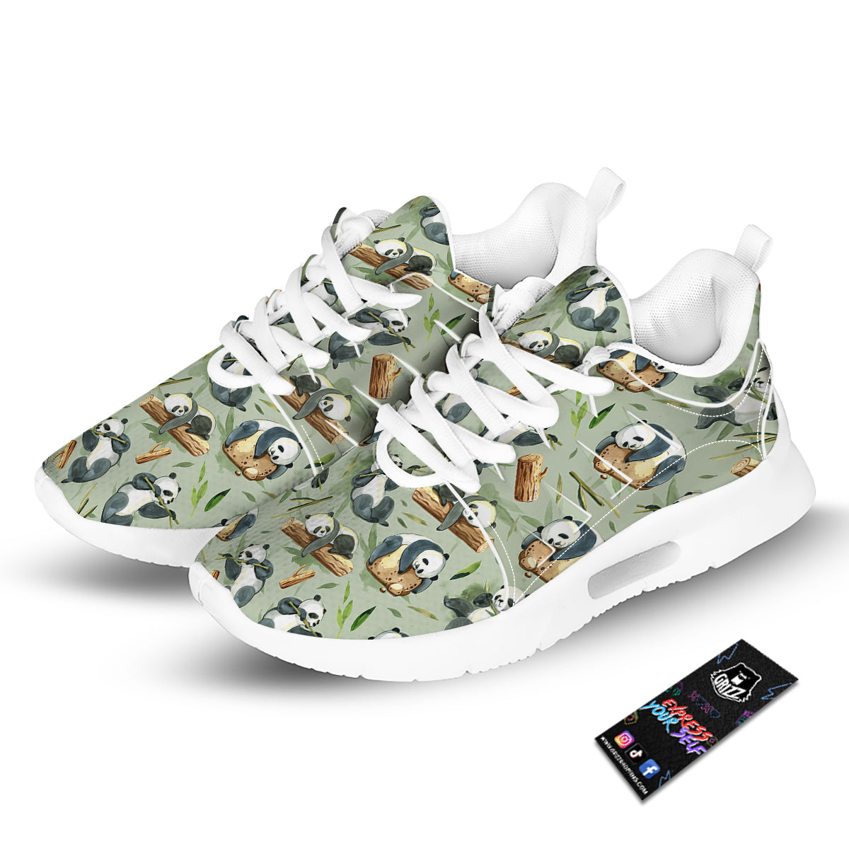 Panda Bear Watercolor Print Pattern Tennis Shoes-grizzshop