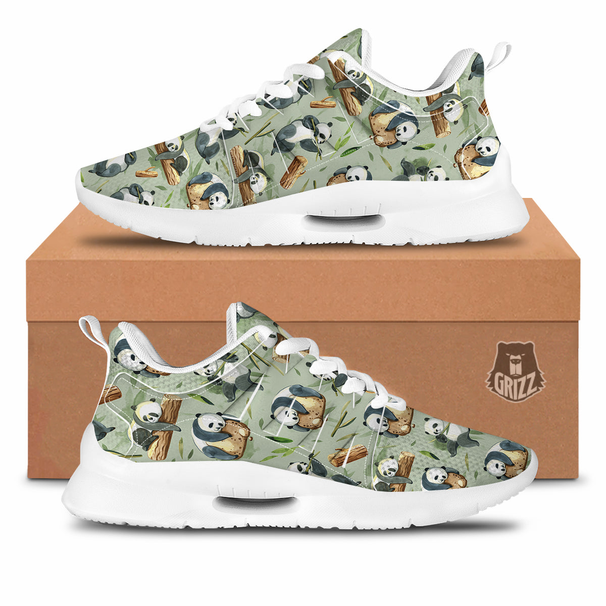 Panda Bear Watercolor Print Pattern Tennis Shoes-grizzshop