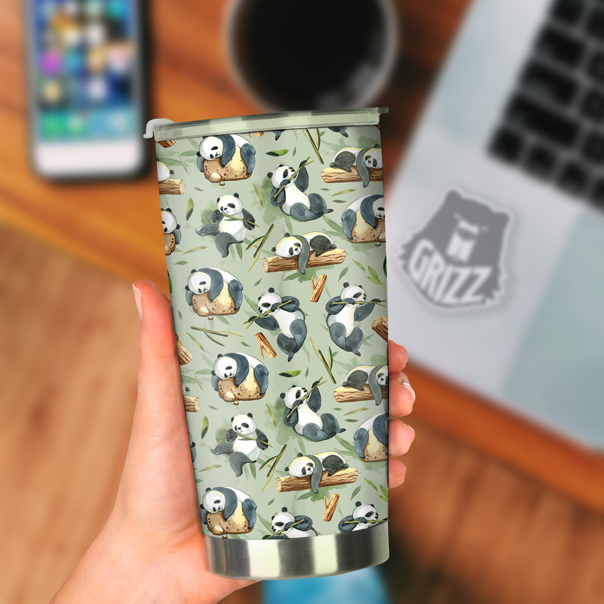 Panda Bear Watercolor Print Pattern Tumbler-grizzshop