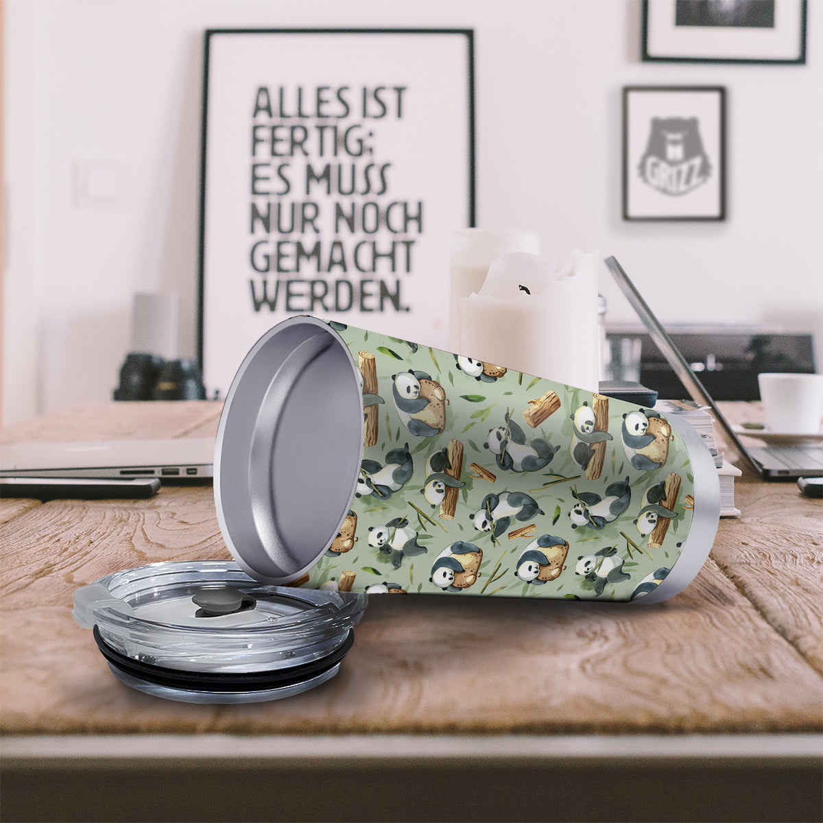 Panda Bear Watercolor Print Pattern Tumbler-grizzshop