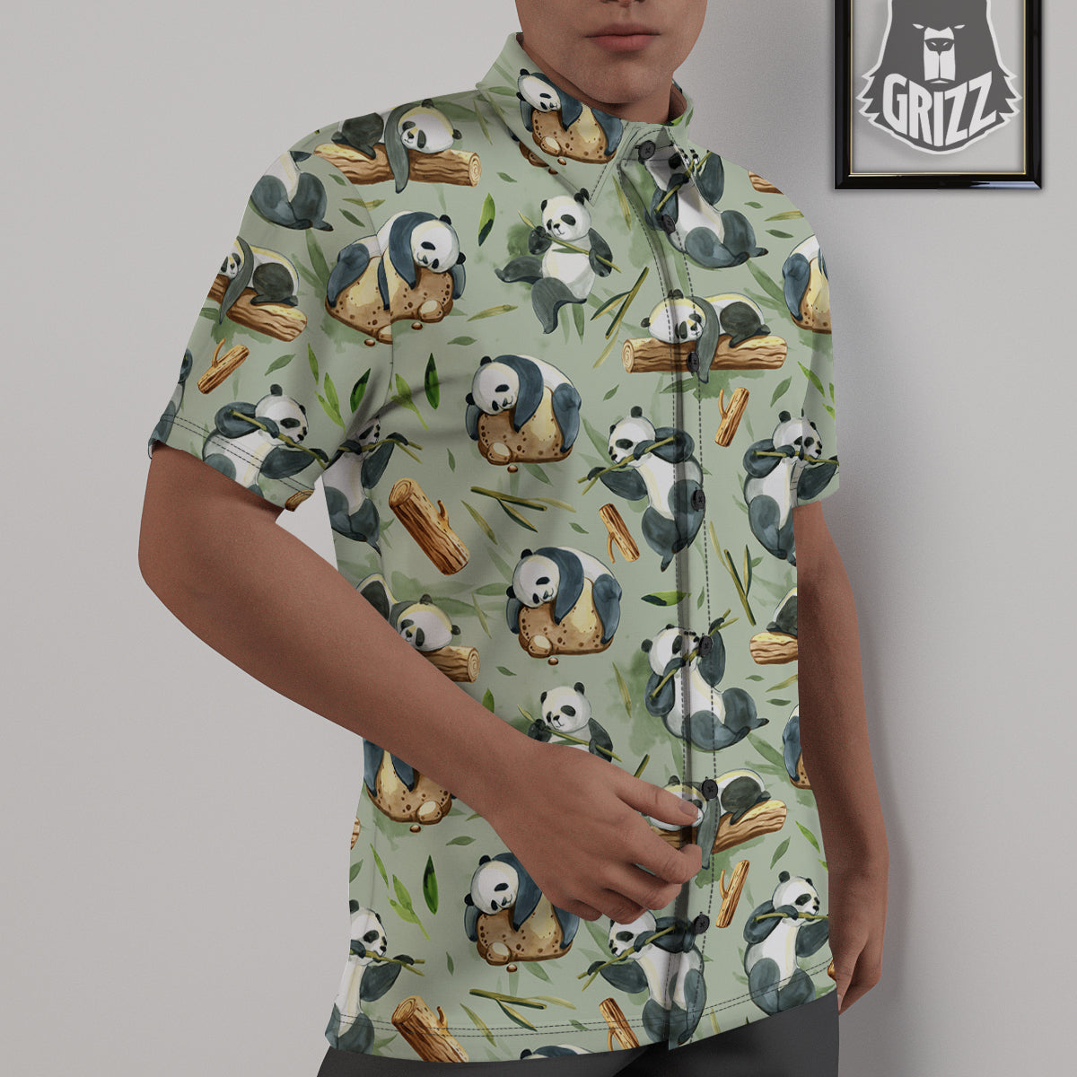 Panda Bear Watercolor Print Pattern Untucked Shirts-grizzshop